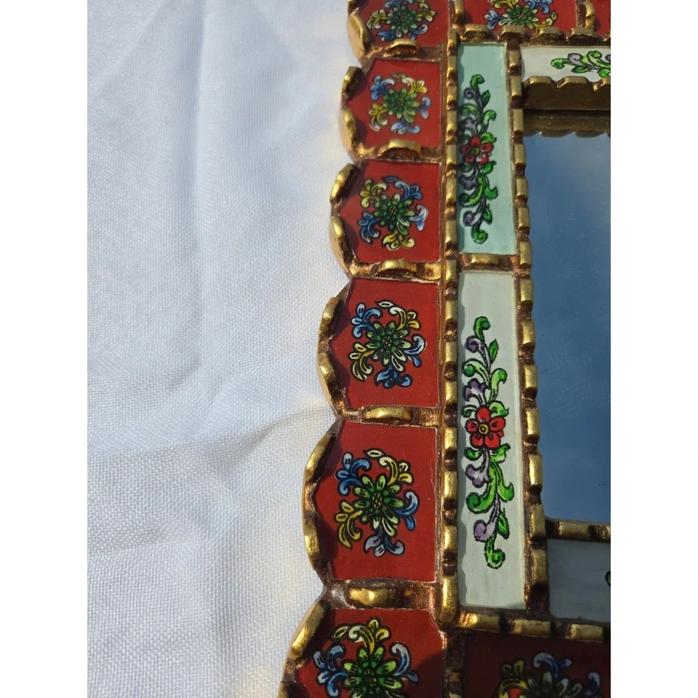 NEW Peruvian Hanging Cuzco  Rectangular Mirror PURPLE Hand Painted Art 12x10